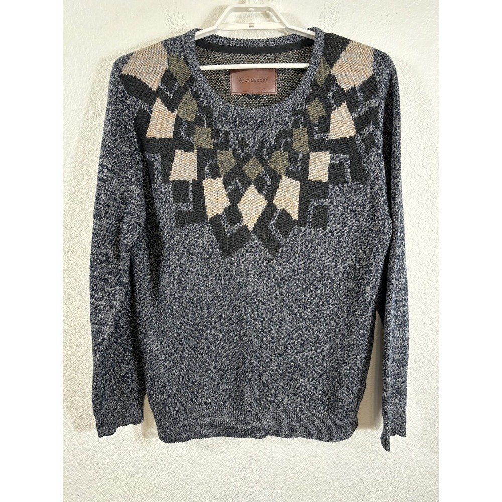 Zanerobe Sweater Mens 2XL Navy Monte Knit Pullover Crewneck Geometric Cotton New